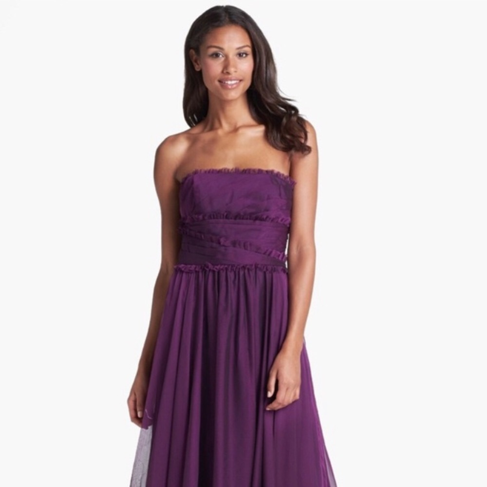NWT Monique Lhuillier Strapless Chiffon Gown - Picture 2 of 8